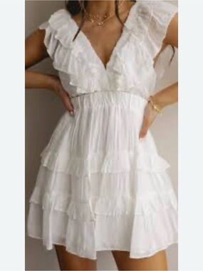 Mustard Seed White Ruffle Mini Dress Small Cottagecore Romantic Tiered